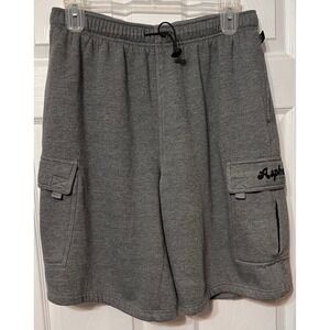 Vtg Asphalt Legend Mens Gray Fleece Cargo Shorts L Y2K Skater Elastic Waist 90's